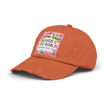 Heaven Is The Goal Distressed Cap — Colorful Faith Baseball Hat
