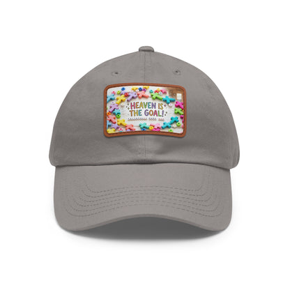 Heaven Is The Goal Dad Hat — Leather Patch Baseball Cap