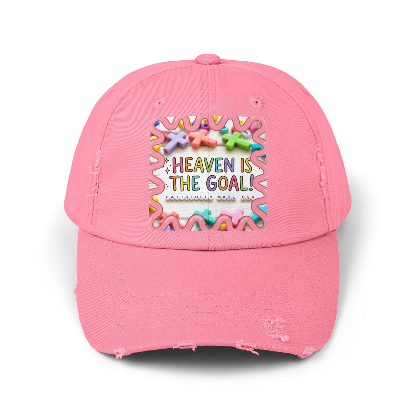 Heaven Is The Goal Distressed Cap — Colorful Faith Baseball Hat
