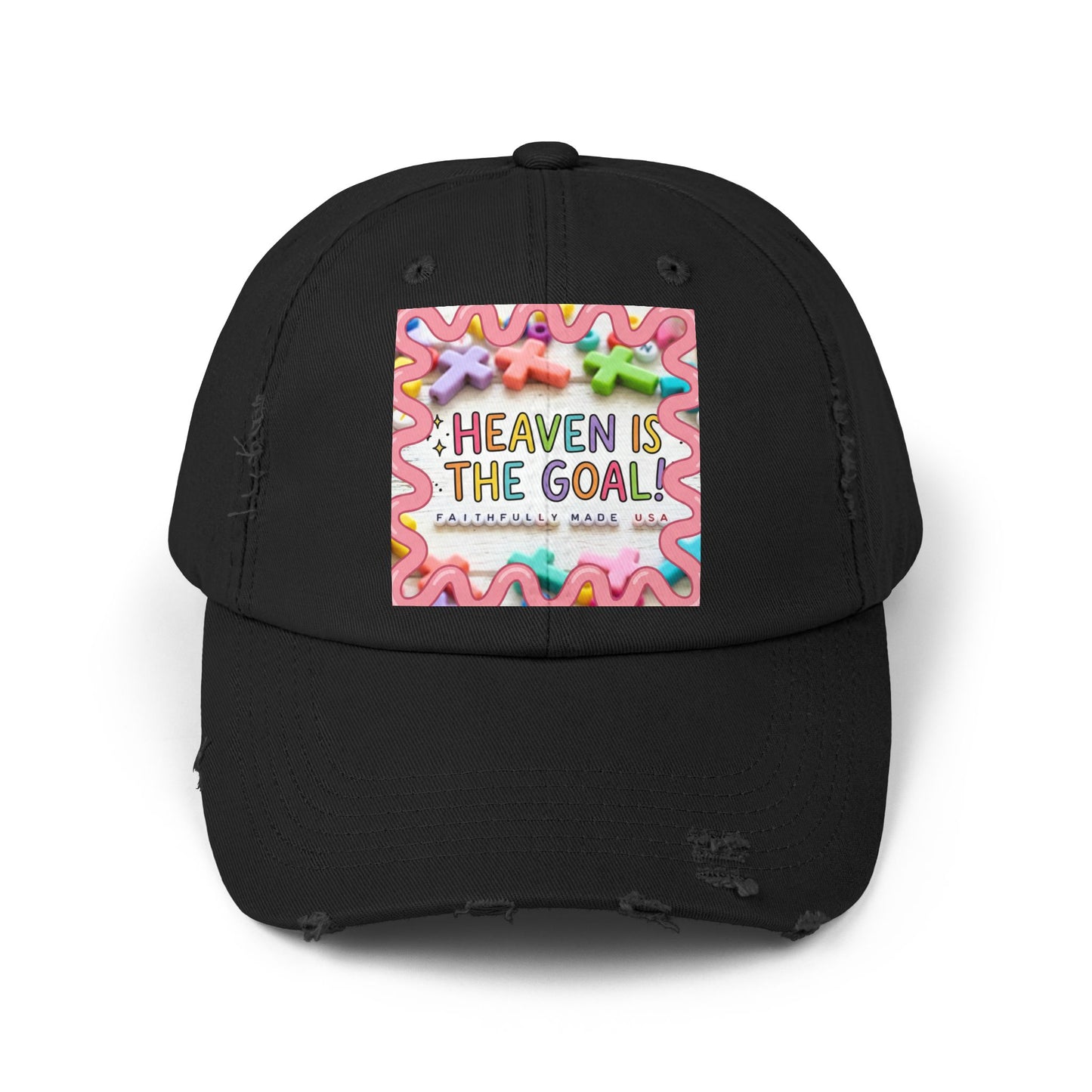Heaven Is The Goal Distressed Cap — Colorful Faith Baseball Hat