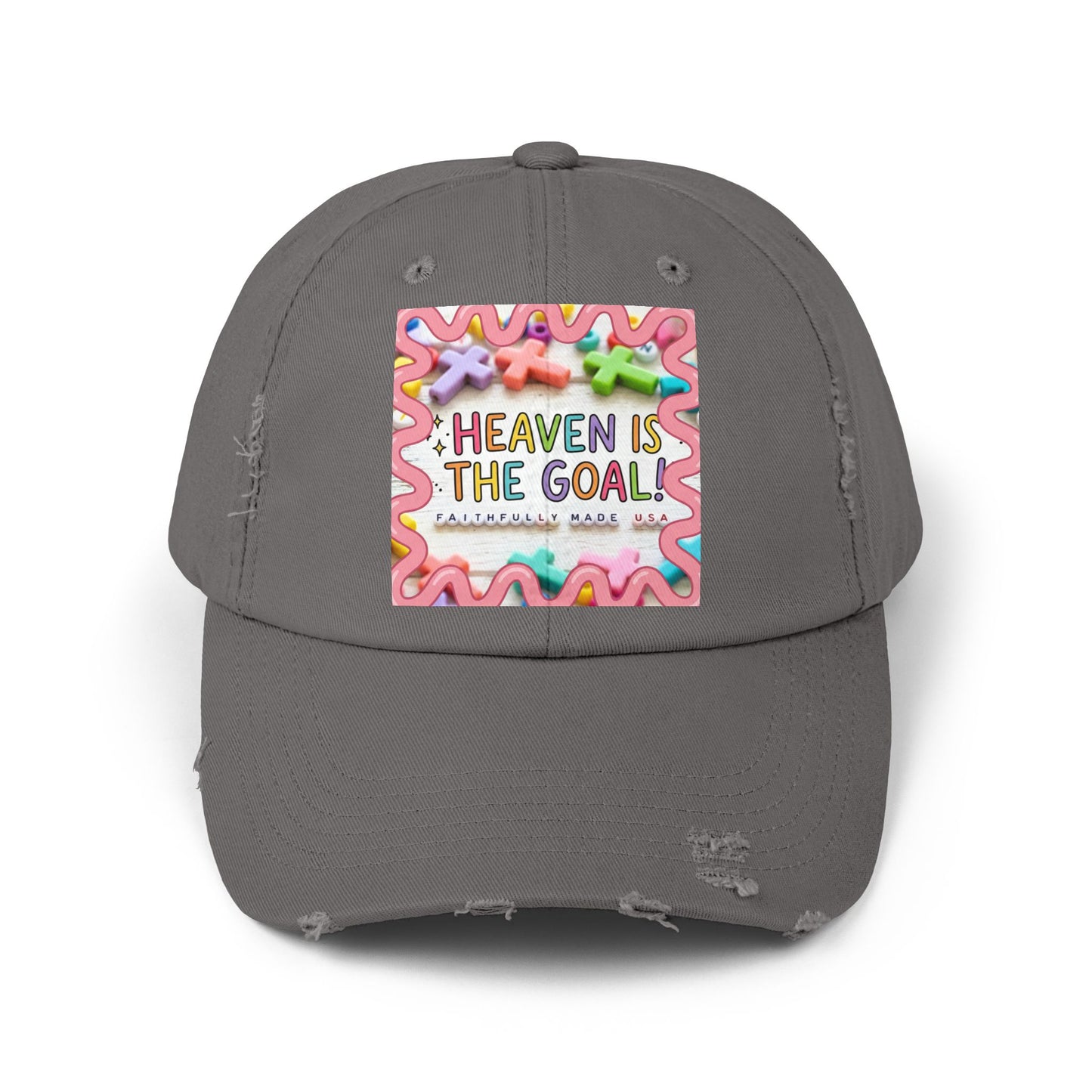 Heaven Is The Goal Distressed Cap — Colorful Faith Baseball Hat