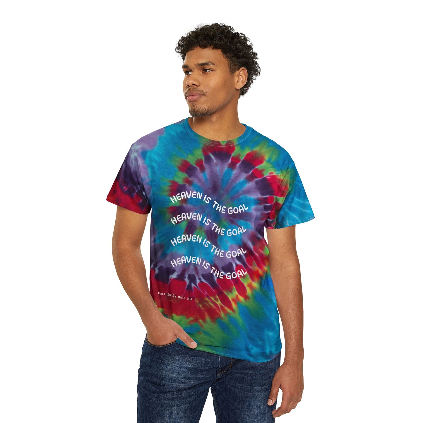 Pastel Spiral Tie-Dye Tee — "Heaven Is The Goal" Graphic