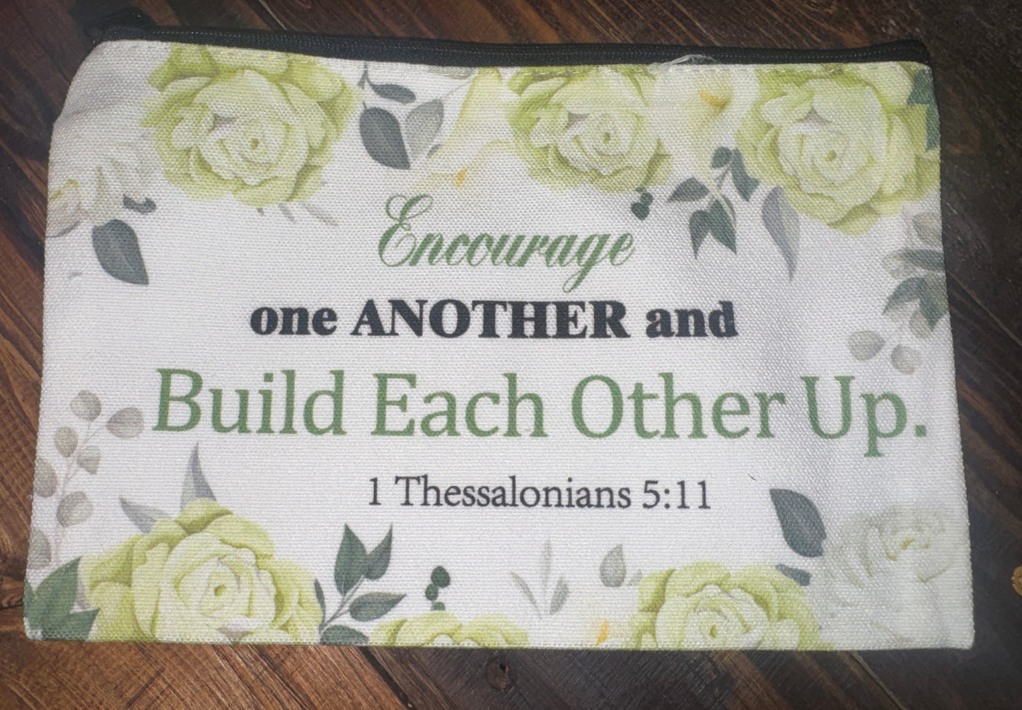 Inspirational Scripture Floral Canvas Zipper Pouches
