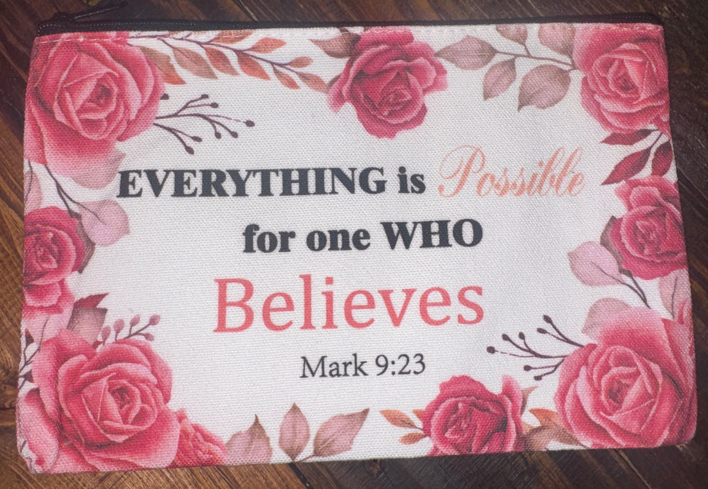 Inspirational Scripture Floral Canvas Zipper Pouches
