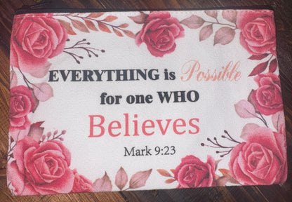 Inspirational Scripture Floral Canvas Zipper Pouches