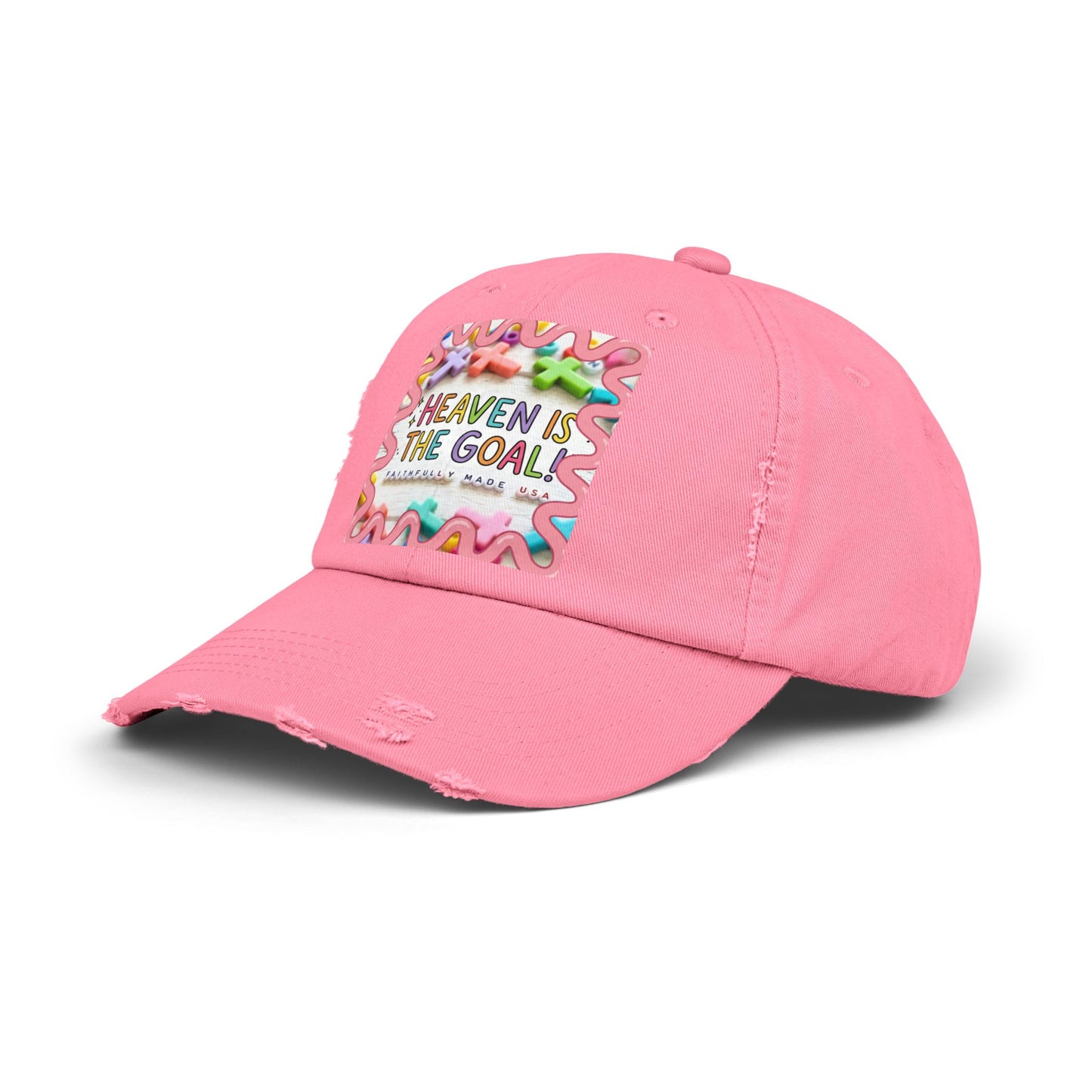 Heaven Is The Goal Distressed Cap — Colorful Faith Baseball Hat