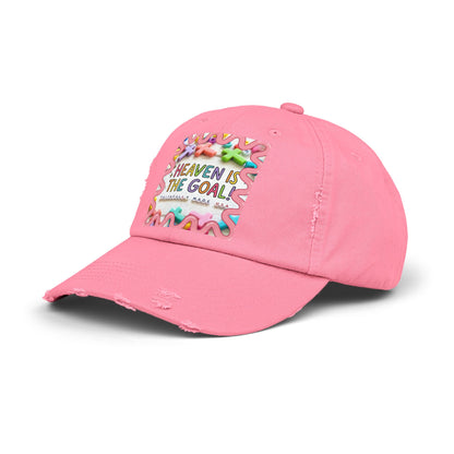 Heaven Is The Goal Distressed Cap — Colorful Faith Baseball Hat