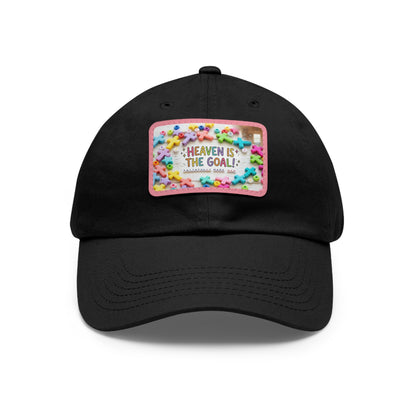 Heaven Is The Goal Dad Hat — Leather Patch Baseball Cap