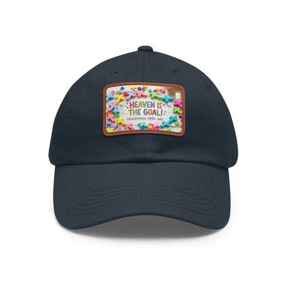 Heaven Is The Goal Dad Hat — Leather Patch Baseball Cap