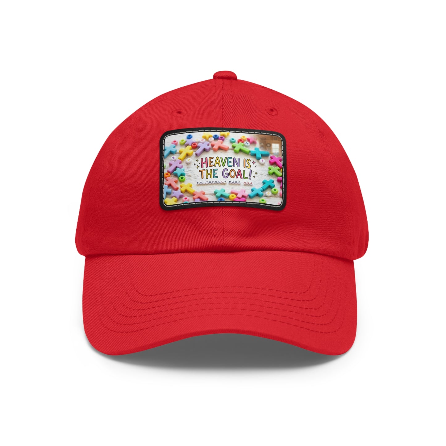 Heaven Is The Goal Dad Hat — Leather Patch Baseball Cap