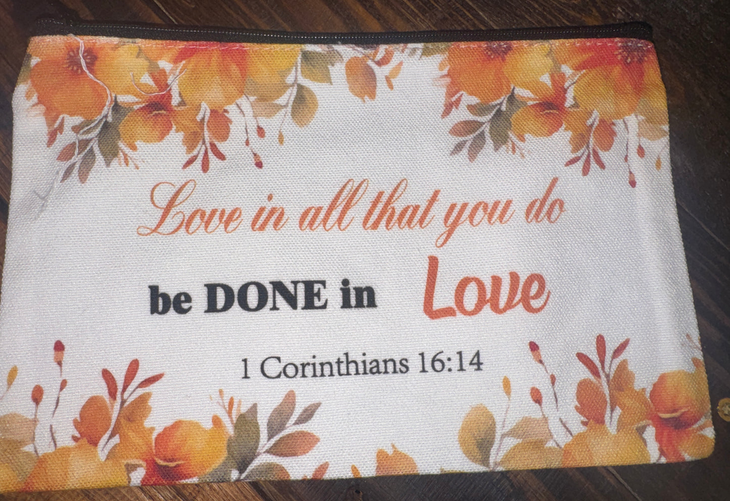 Inspirational Scripture Floral Canvas Zipper Pouches