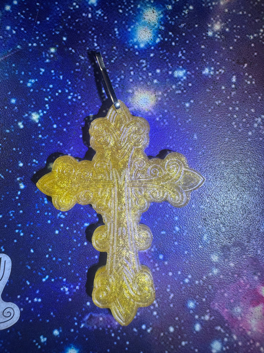 "Golden Heirloom" Artisan Resin Cross Necklace