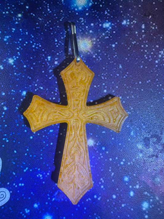 "Golden Majesty" Artisan Resin Cross Necklace
