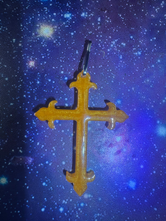 "Amber Awakening" Artisan Resin Cross Necklace