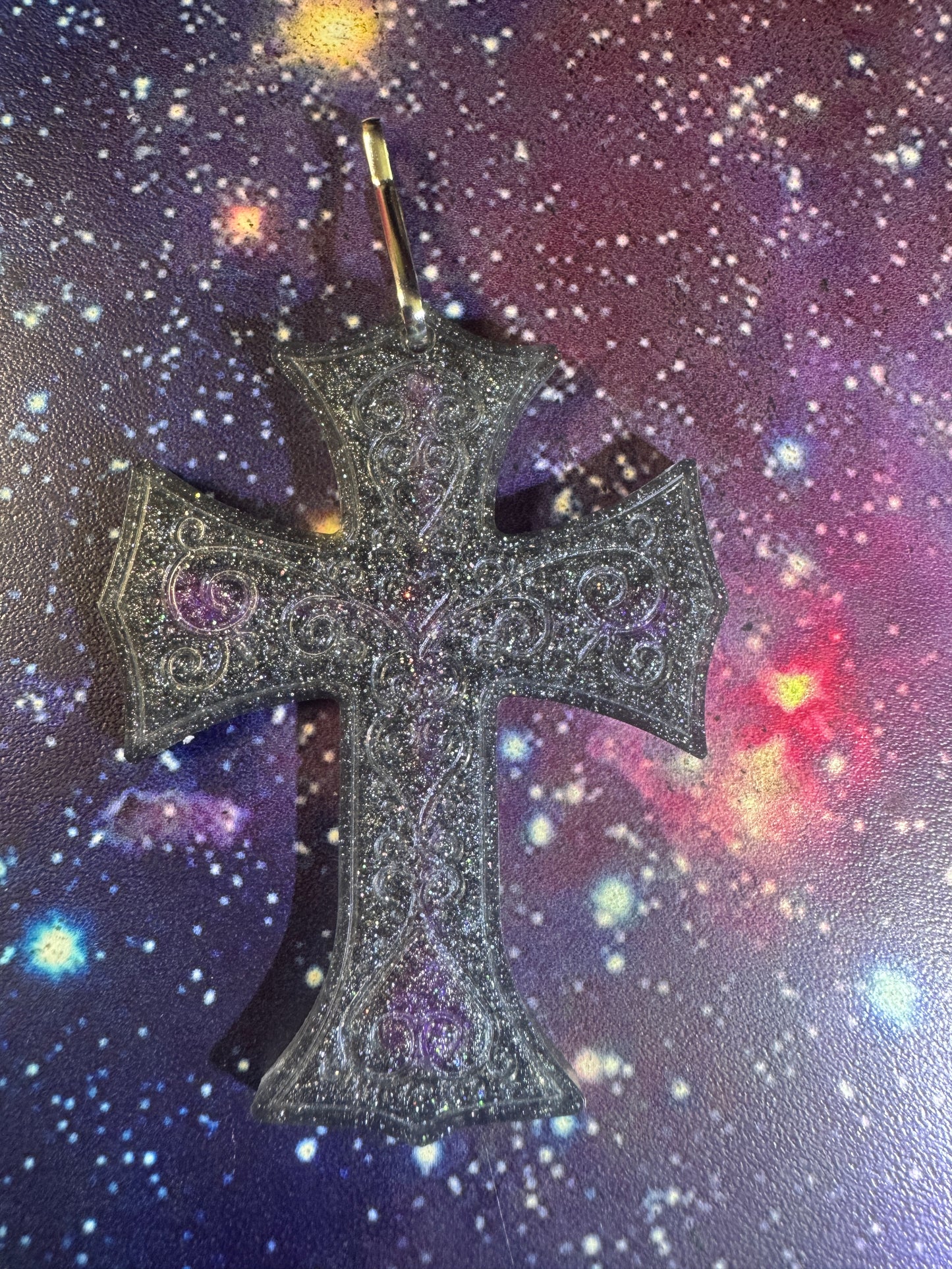 "Midnight Mystery" Flexible Artisan Resin Cross Necklace