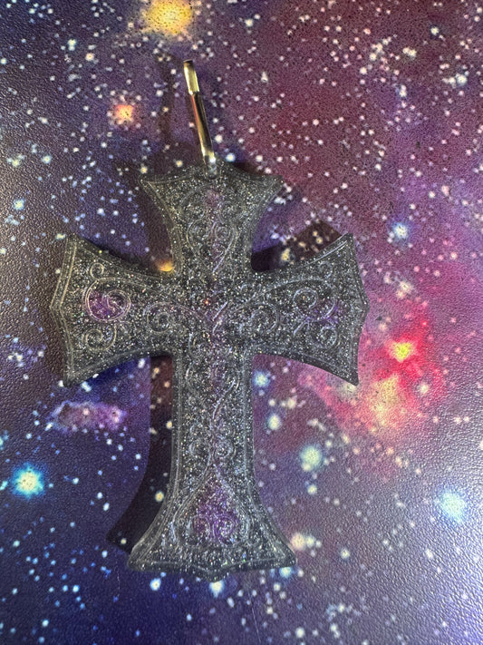 "Midnight Mystery" Flexible Artisan Resin Cross Necklace