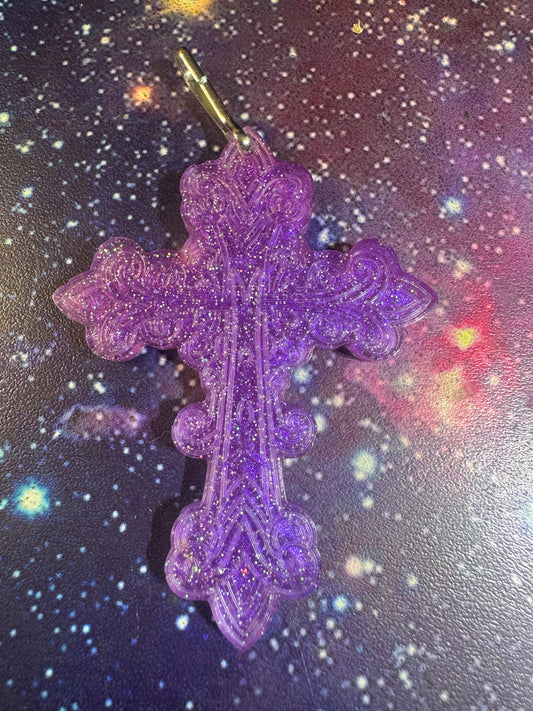 "Lavender Luster" Artisan Resin Cross Necklace