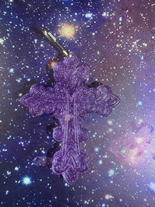 "Amethyst Aura" Artisan Resin Cross Necklace