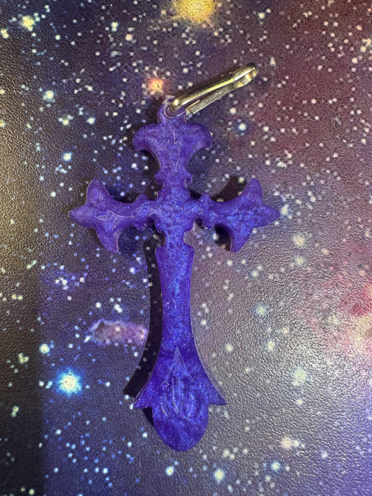 "Indigo Majesty" Artisan Resin Cross Necklace