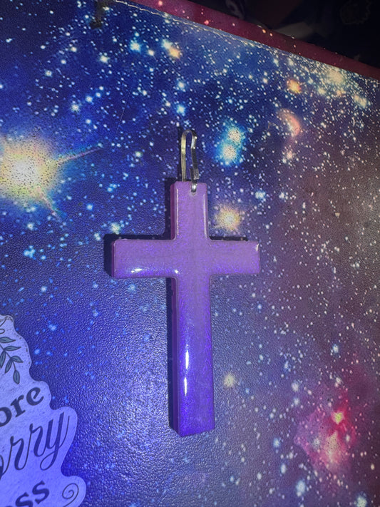 "Lavender Luster" Artisan Resin Cross Necklace