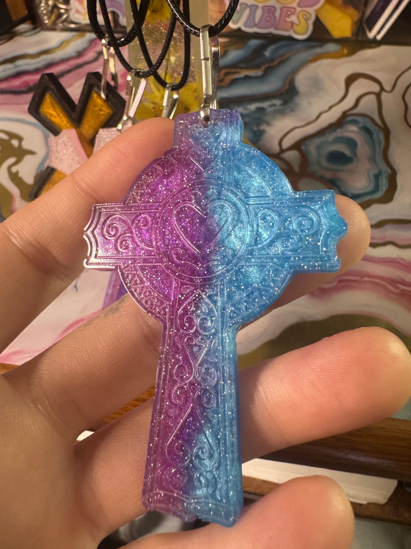 "Heavenly Harmony" Artisan Resin Cross Necklace