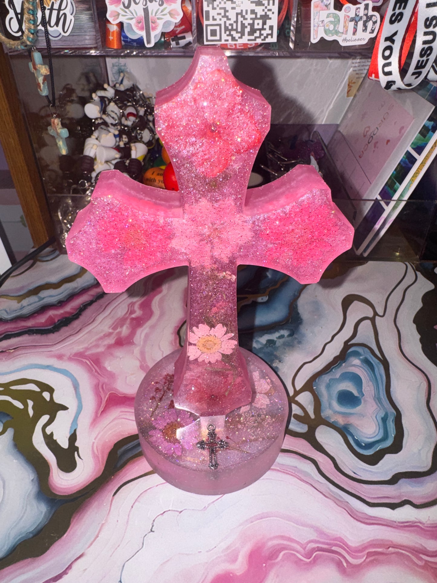 "Everlasting Bloom" Artisan Resin Cross Decor