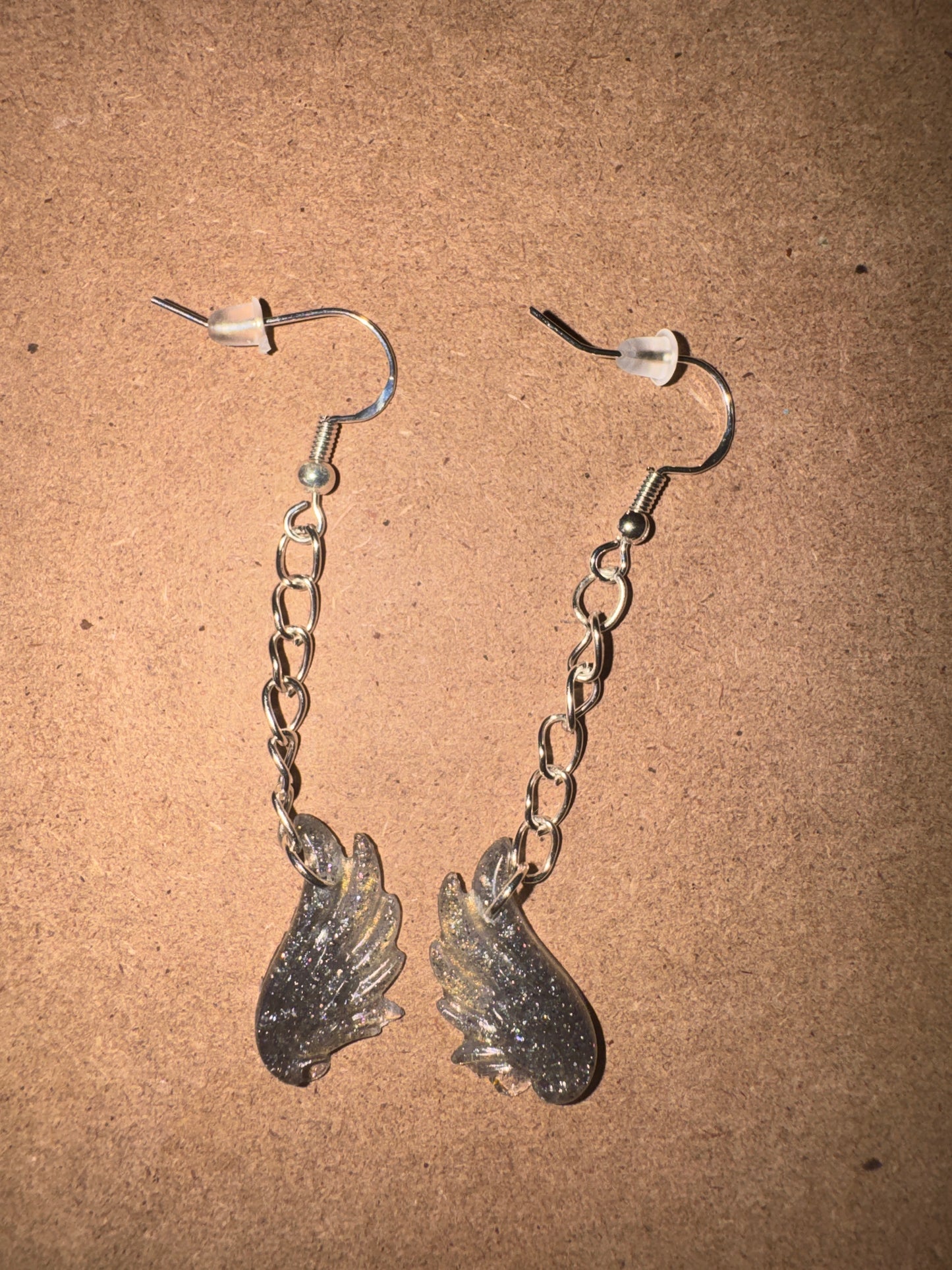 "Silver Lining" Artisan Resin Angel Wing Earrings - Small