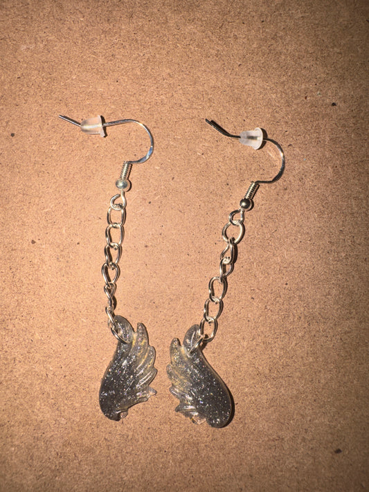 "Silver Lining" Artisan Resin Angel Wing Earrings - Small