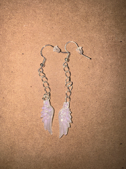 "Cloud Nine" Artisan Resin Angel Wing Earrings - Small
