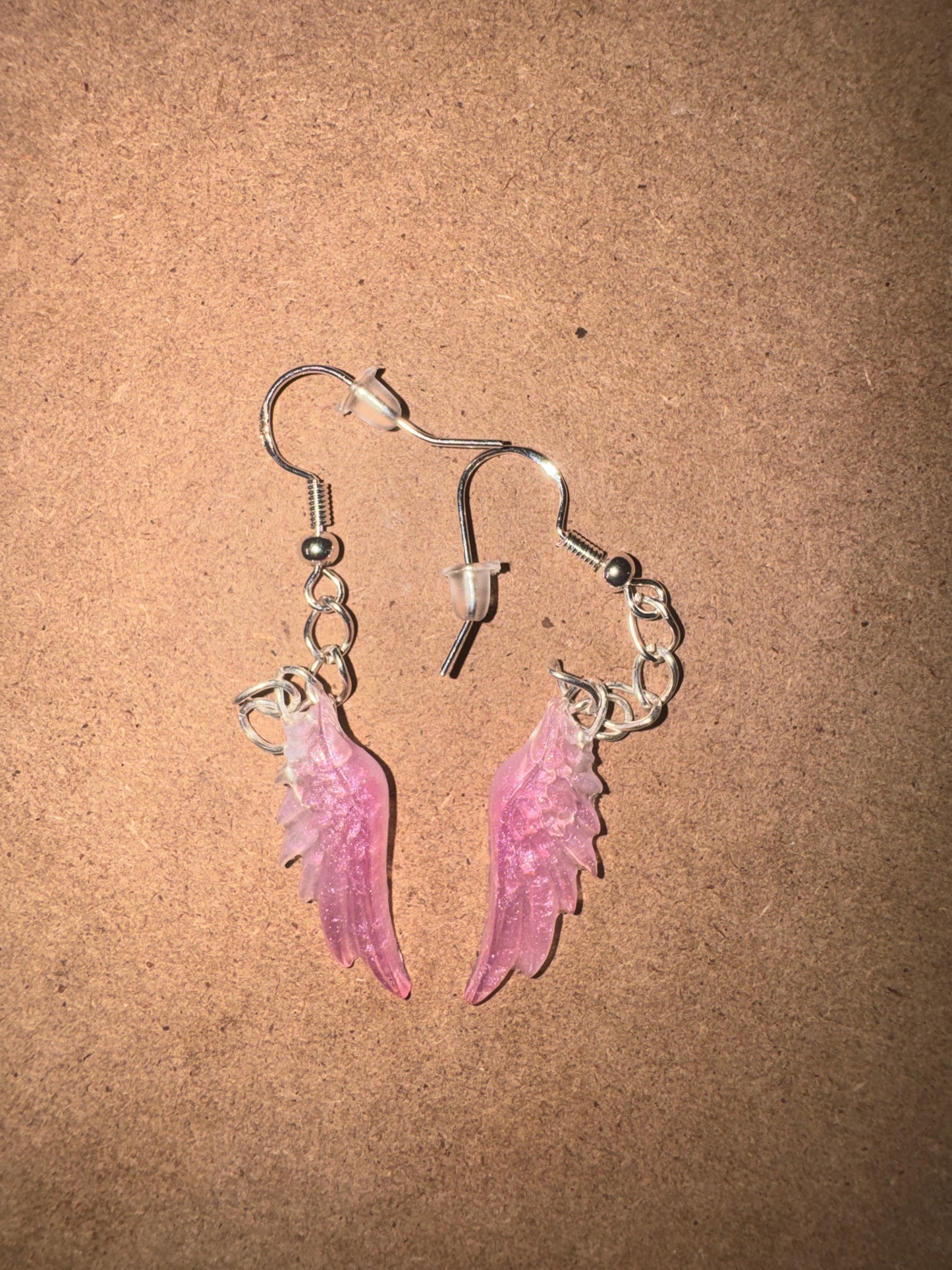 "Rosy Radiance" Artisan Resin Angel Wing Earrings - Small