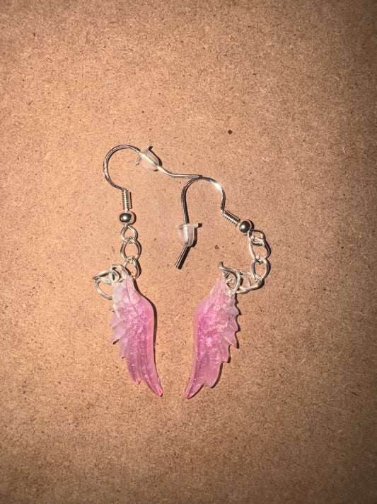 "Rosy Radiance" Artisan Resin Angel Wing Earrings - Small