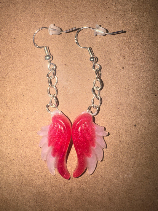 "Everlasting Love" Artisan Resin Angel Wing Earrings - Medium