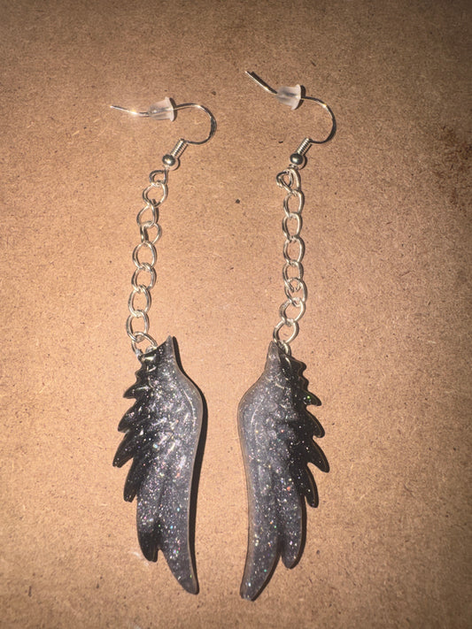 "Starry Night" Artisan Resin Angel Wing Earrings - Medium
