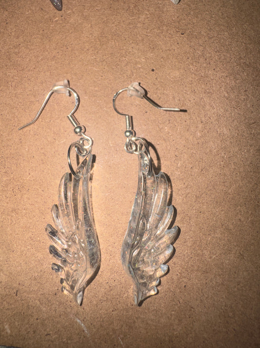 "Everlasting Light" Artisan Resin Angel Wing Earrings - Medium