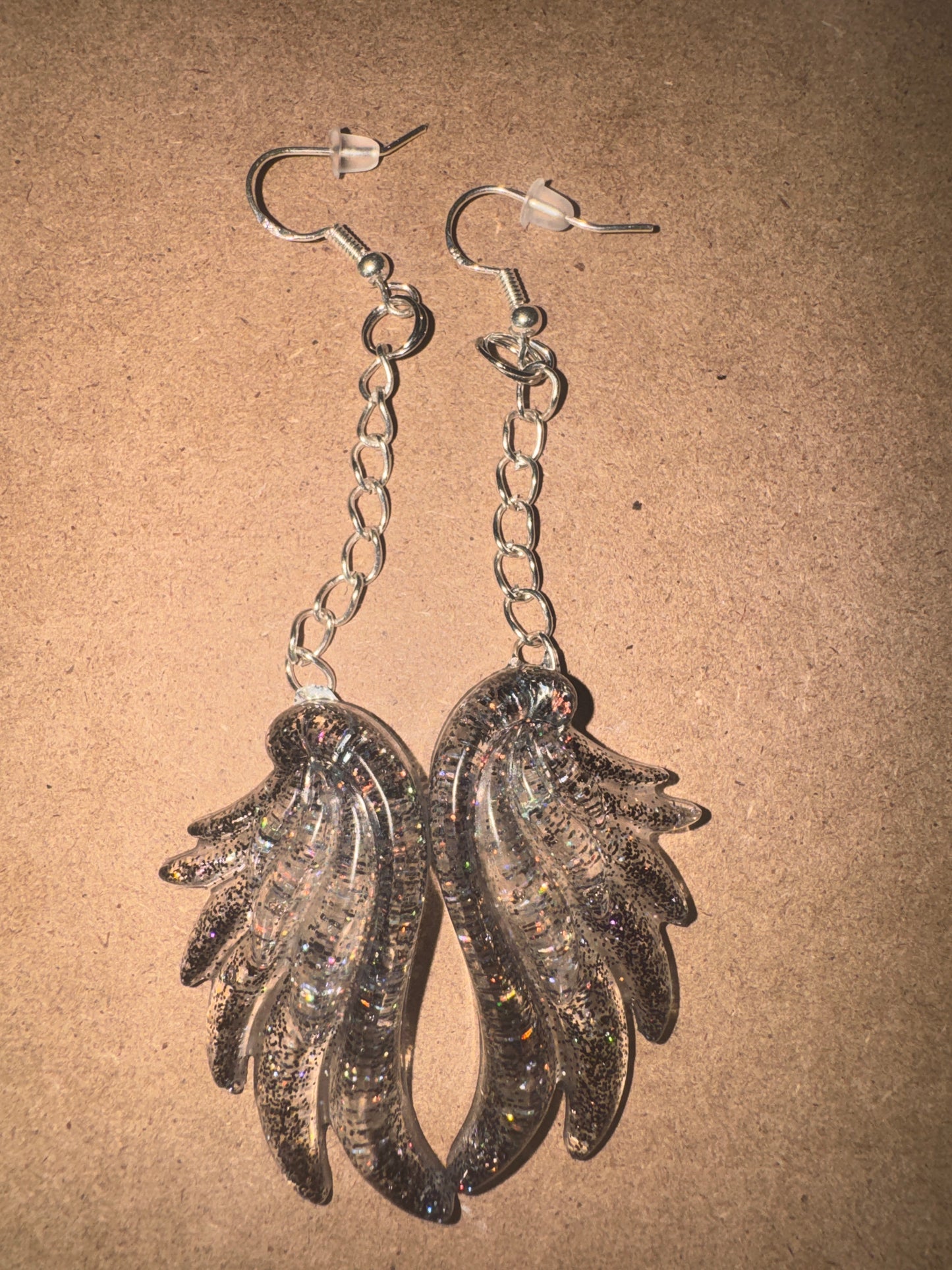 "Under His Shadow" Artisan Resin Angel Wing Earrings - Large