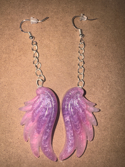 "Heart of Compassion" Artisan Resin Angel Wing Earrings - Large