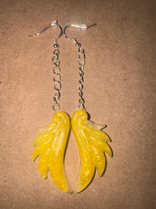 "Morning Joy" Artisan Resin Angel Wing Earrings - Large