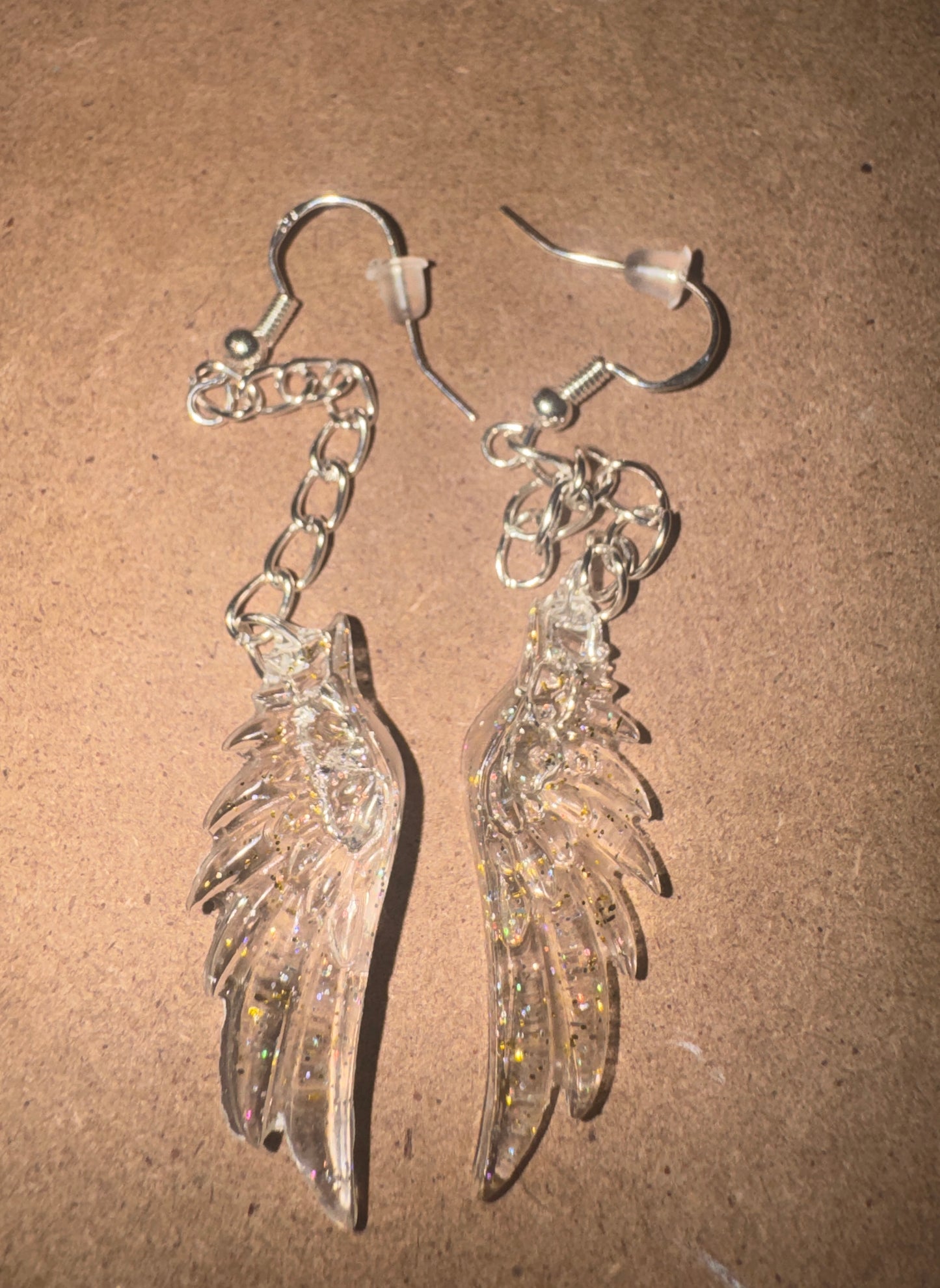 "Refined Gold" Artisan Resin Angel Wing Earrings - Medium