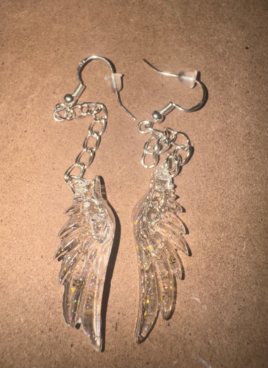 "Refined Gold" Artisan Resin Angel Wing Earrings - Medium