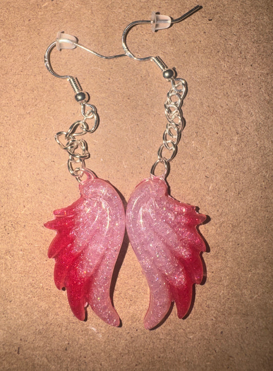 "Renewed Heart" Artisan Resin Angel Wing Earrings - Medium