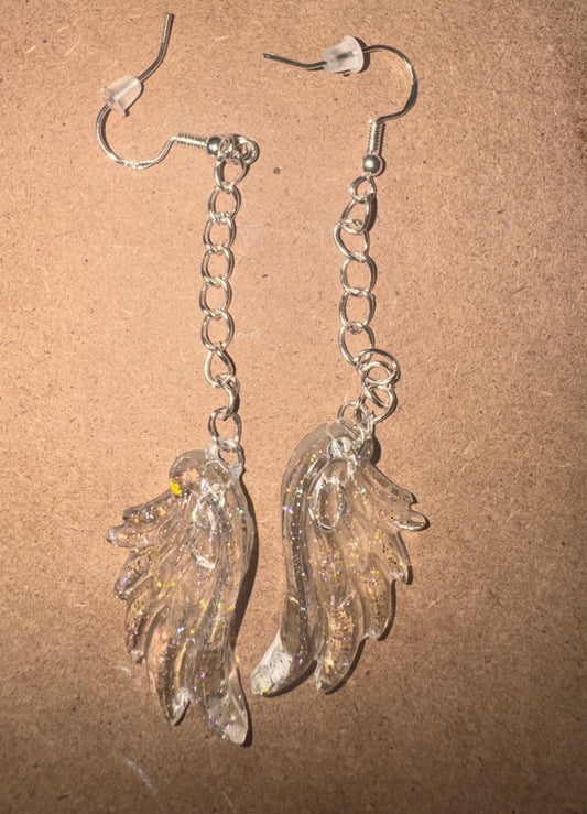 "Golden Promise" Artisan Resin Angel Wing Earrings - Medium